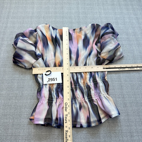 Steve Madden Peplum Top Medium Watercolor Puff Sleeve Fairy Whimsy Romantic - Picture 6 of 9